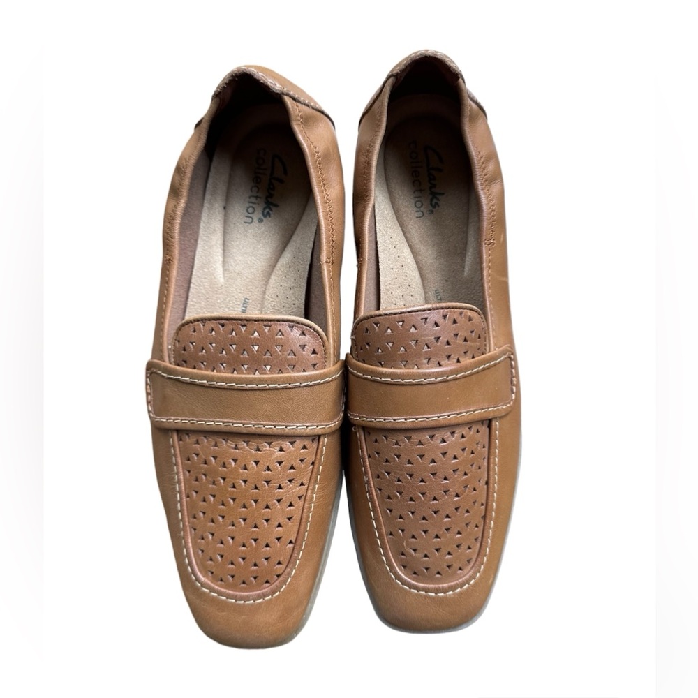Clarks Women’s Lyrical Way Loafers in Cognac Brown Leather SZ 8.5